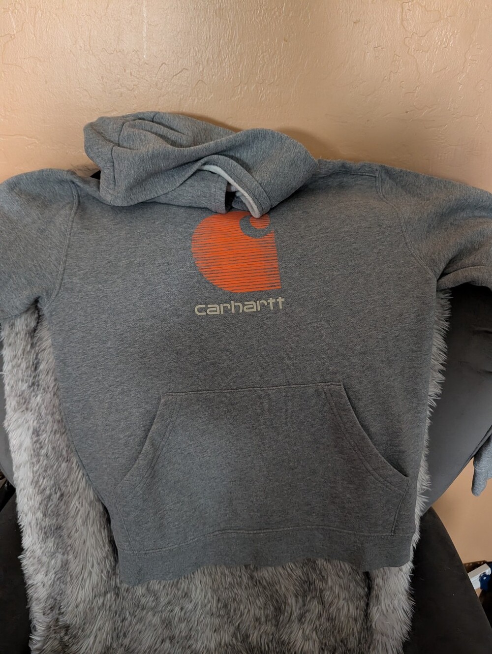 Carhartt Gray Hoodie with Orange Logo